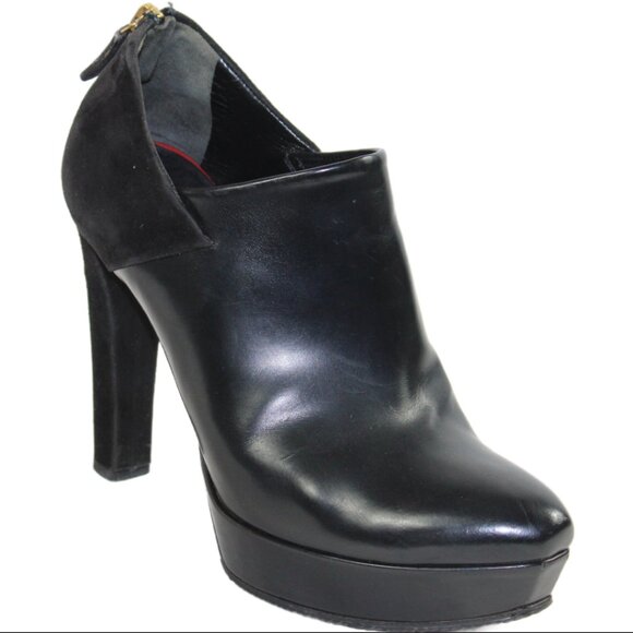 Gucci Black Leather Suede Accent Platform Stiletto Ankle Boot, Size 36.5 - Picture 2 of 11